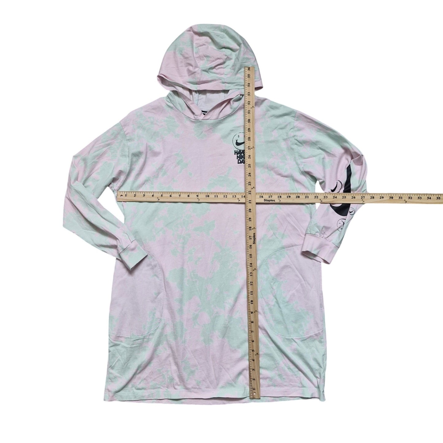 Nike Tie Dye Tunic Hoodie Dress Pink Green Long Sleeve “Nice Day” Size XL