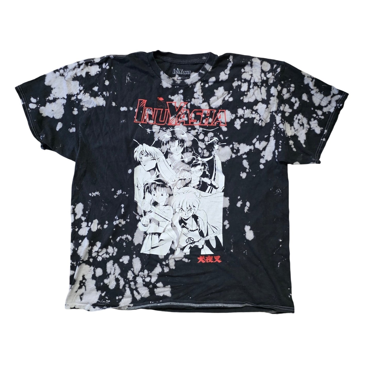 Inuyasha T-Shirt Men’s L Black Washed Anime Graphic Tee