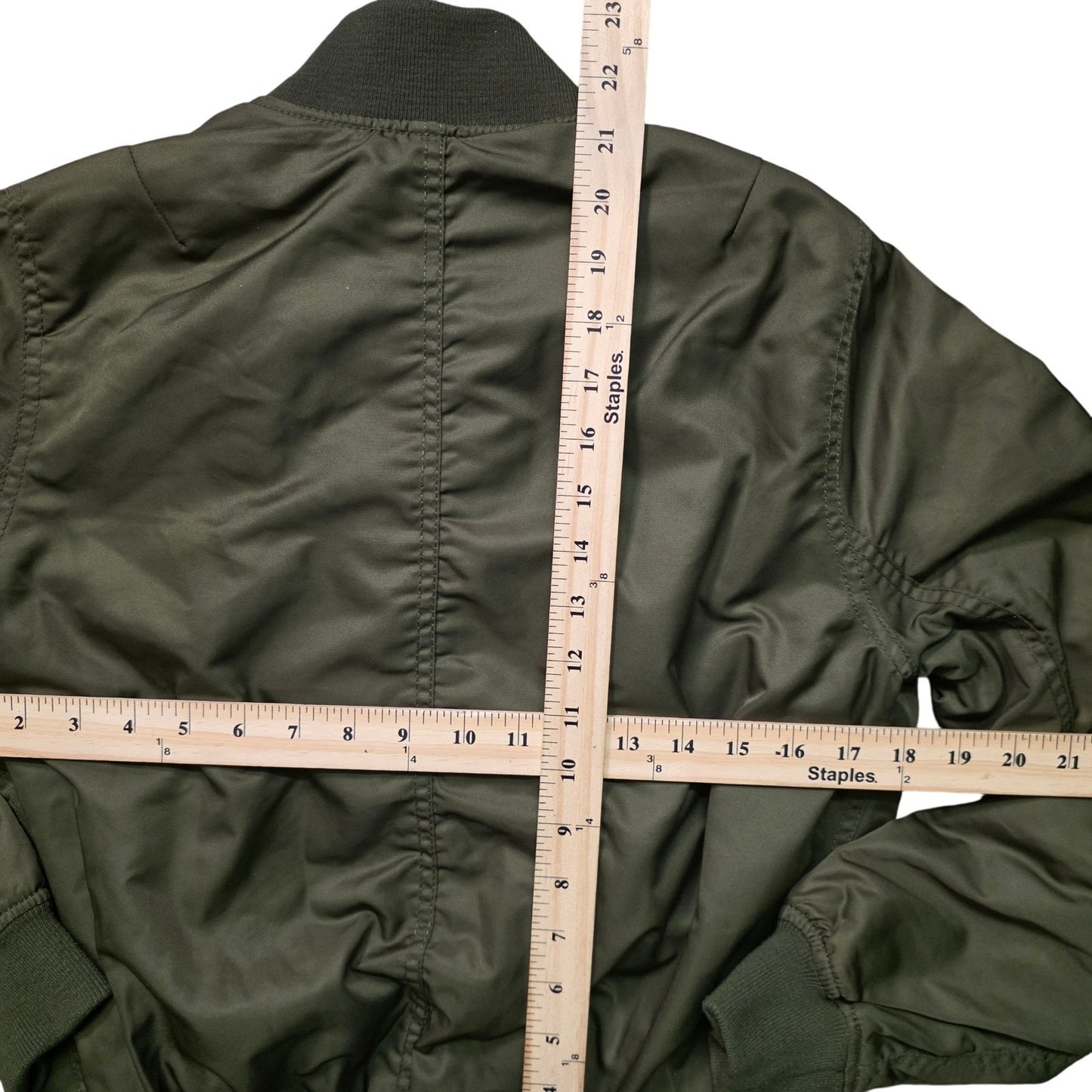 Topshop Bomber Jacket Women’s Size 4 Green Full Zip Ribbed Lined