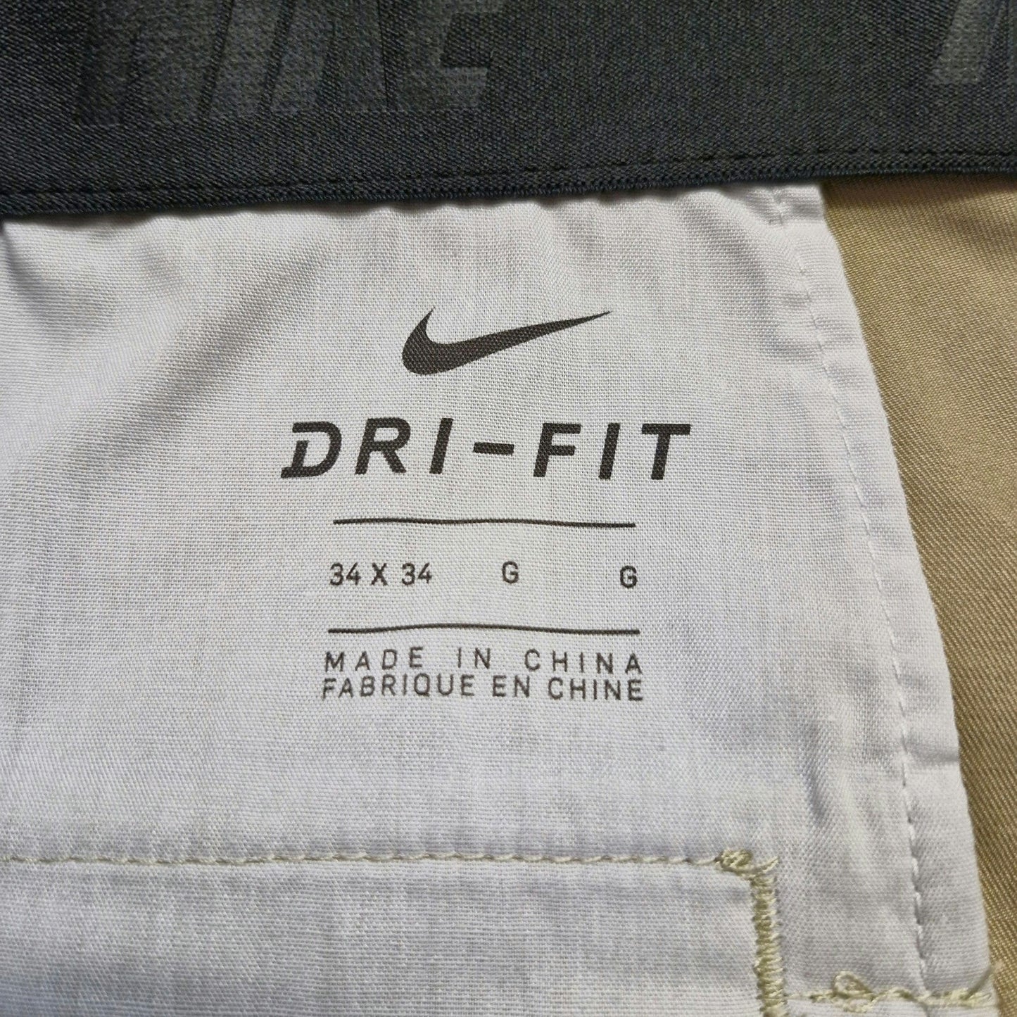 Nike Dri-Fit Golf Pants Men’s 34x34 Beige Khaki Stretch Performance Trousers