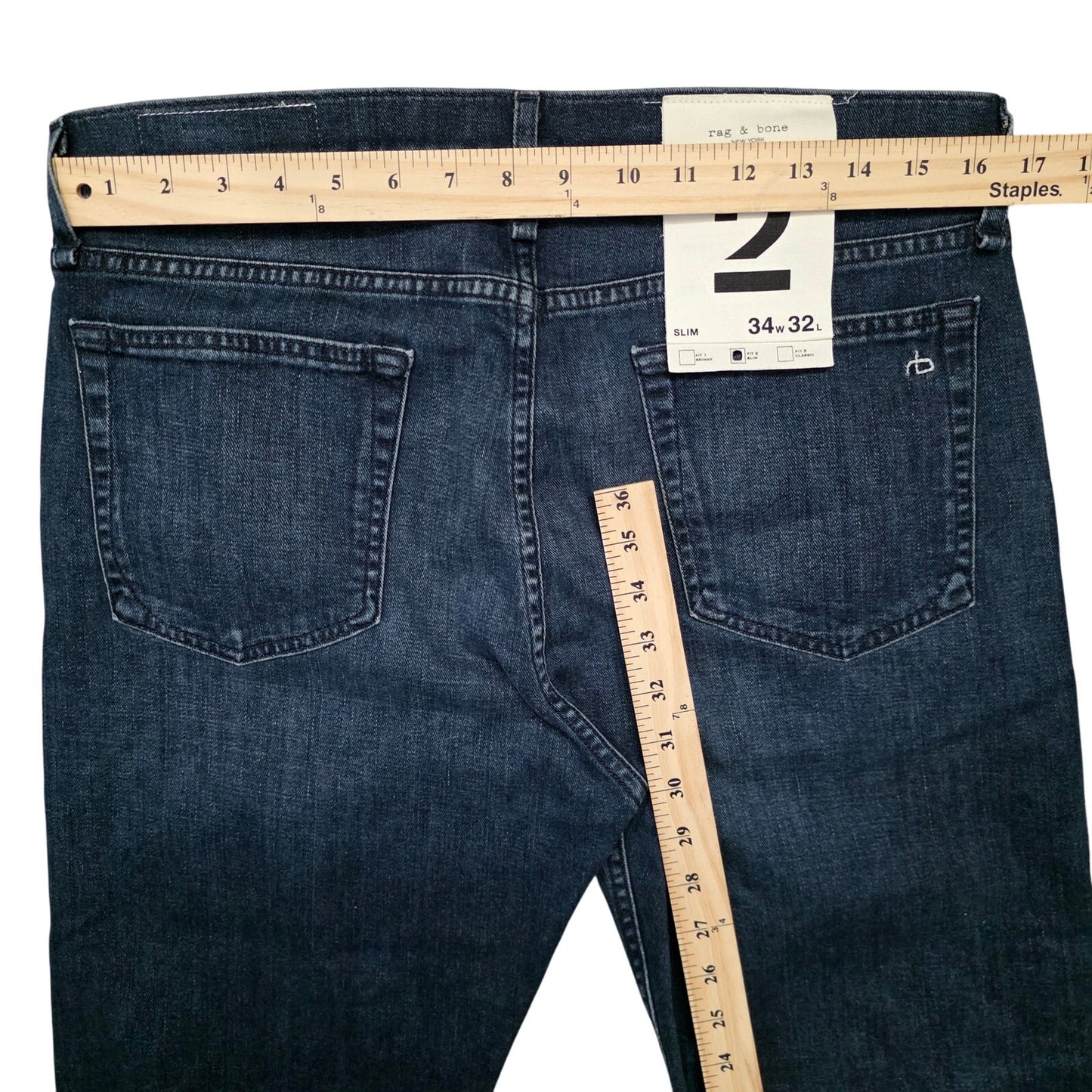 Rag & Bone Fit 2 Slim Jeans Men 34x32 Blue Denim