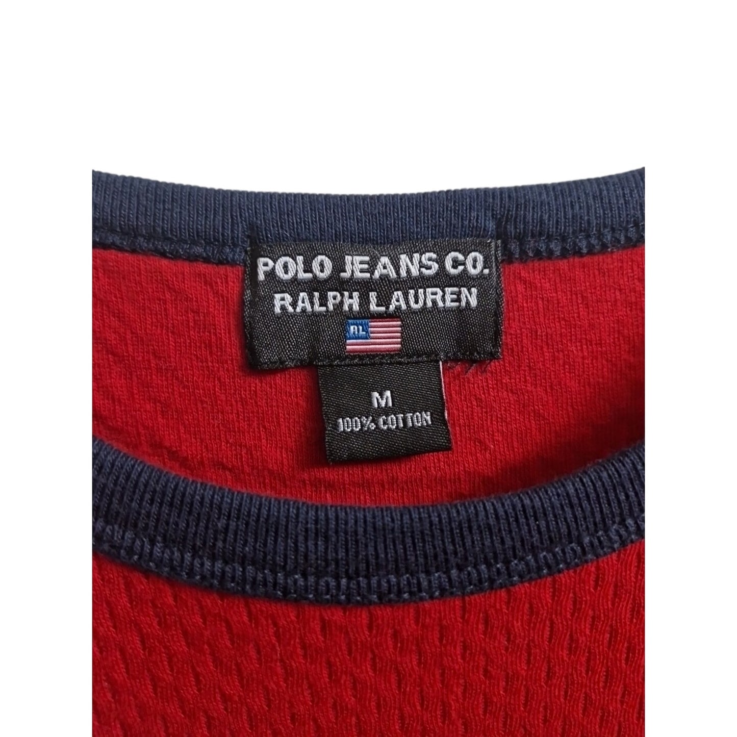 Polo Jeans Co. Ralph Lauren Red T-Shirt Men's M 100% Cotton Navy Trim