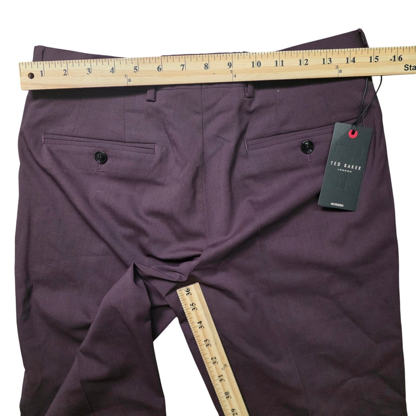Ted Baker Jefferson Wool Dress Pants Men’s 30R Maroon Flat Front NWT