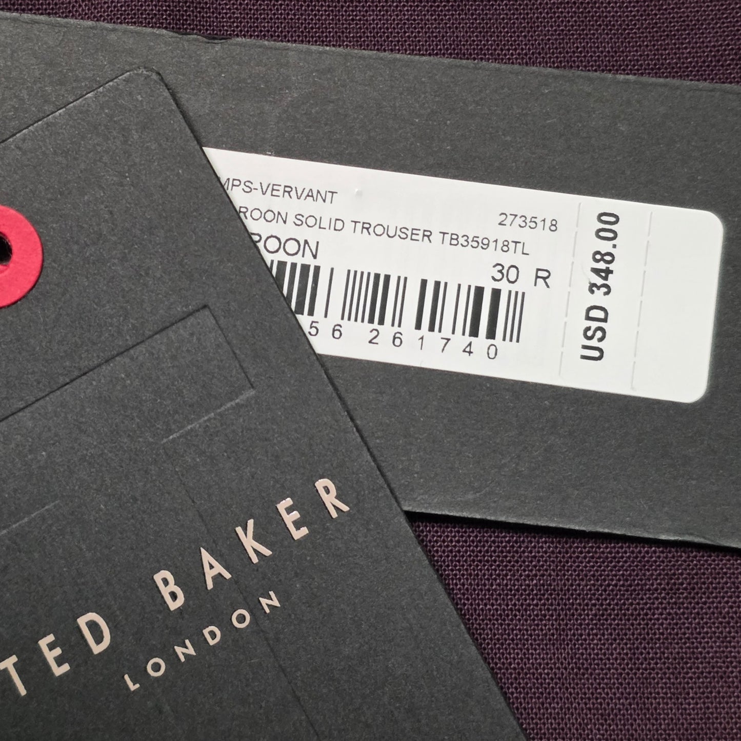 Ted Baker Jefferson Wool Dress Pants Men’s 30R Maroon Flat Front NWT