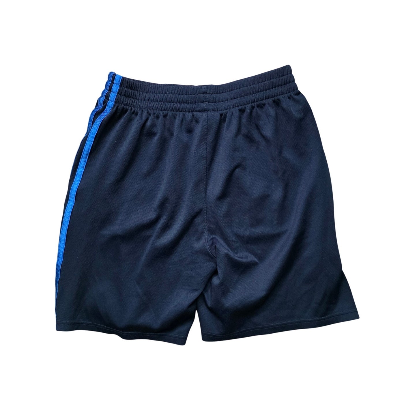Adidas Shorts Boys L 14/16 Black Blue Terry Drawstring 3-Stripes