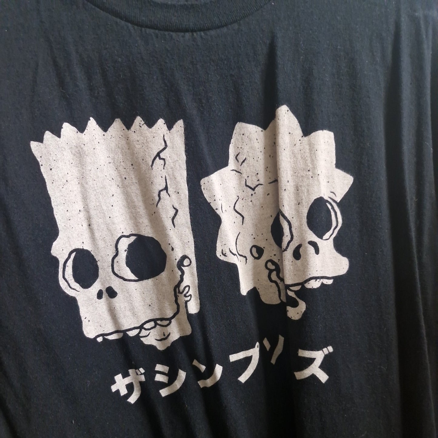 Bart & Lisa Skull Tee The Simpsons Japanese Text Shirt Black Size M