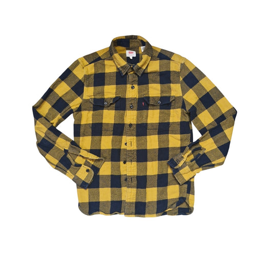 Levi’s Flannel Shirt Men’s Small Yellow Black Plaid Long Sleeve