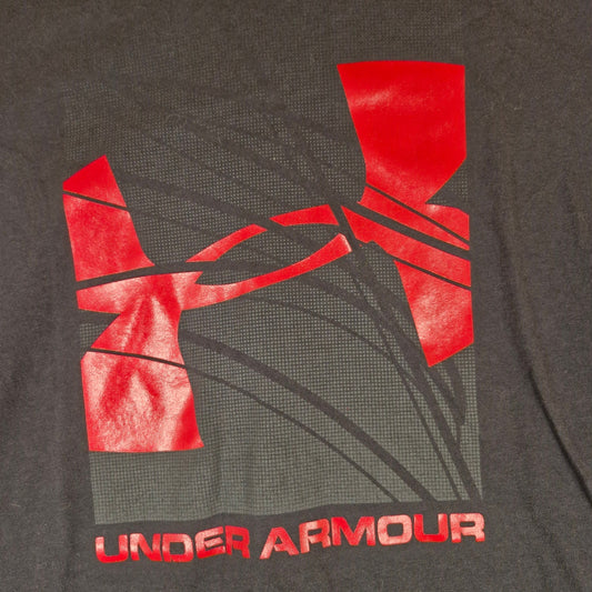 Under Armour HeatGear Shirt Mens Large Loose Black Logo Graphic Short Sleeve