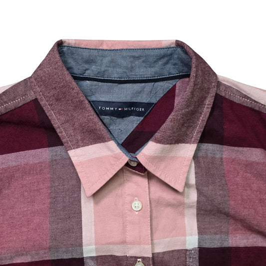 Tommy Hilfiger Women’s Pink Check Long Sleeve Button-Up Shirt Size S