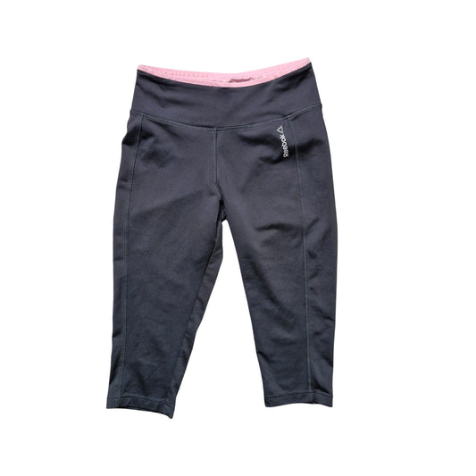 Reebok Fitted Capri Leggings Women’s Size Small Gray with Pink Trim