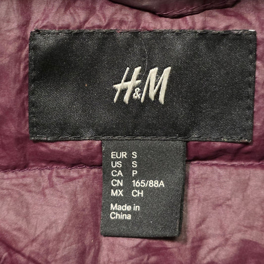 H&M Down Puffer Jacket Women S Burgundy Lightweight Full Zip