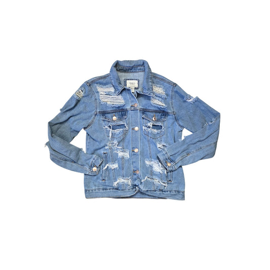 Forever 21 Los Angeles Distressed Denim Jacket Women’s M Blue
