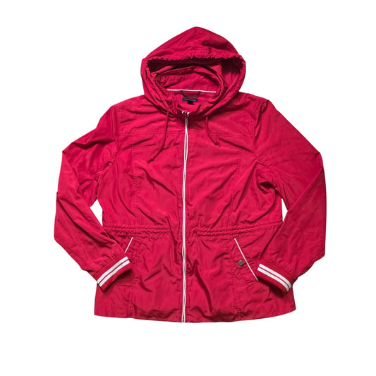 Tommy Hilfiger Women Rain Wind Gym Jacket Red Zip Pockets Hood XL