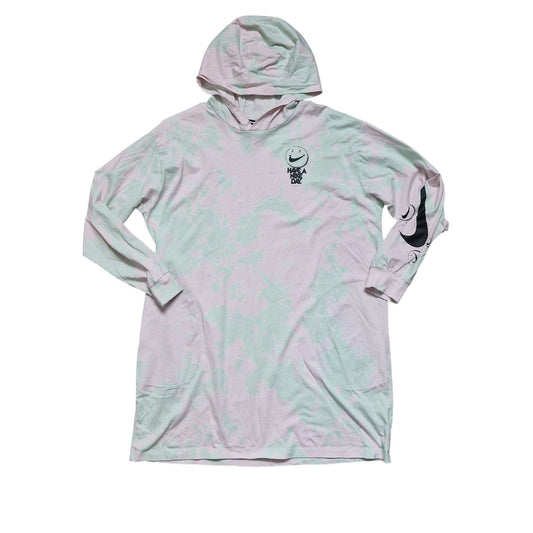 Nike Tie Dye Tunic Hoodie Dress Pink Green Long Sleeve “Nice Day” Size XL