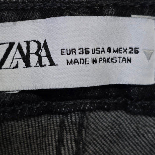Zara Straight Leg Jeans Womens 4 Washed Black Denim