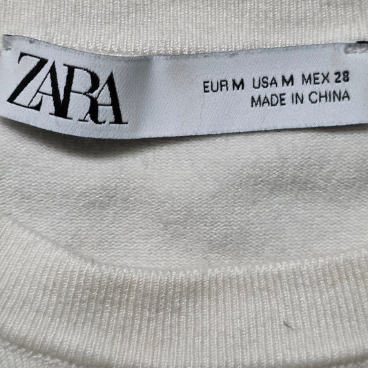 Zara Sweater Womens M Off White Button Sleeve Knit Pullover