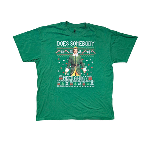 Elf “Does Somebody Need A Hug?” Graphic Tee Men’s XL Green Cotton Holiday Shirt
