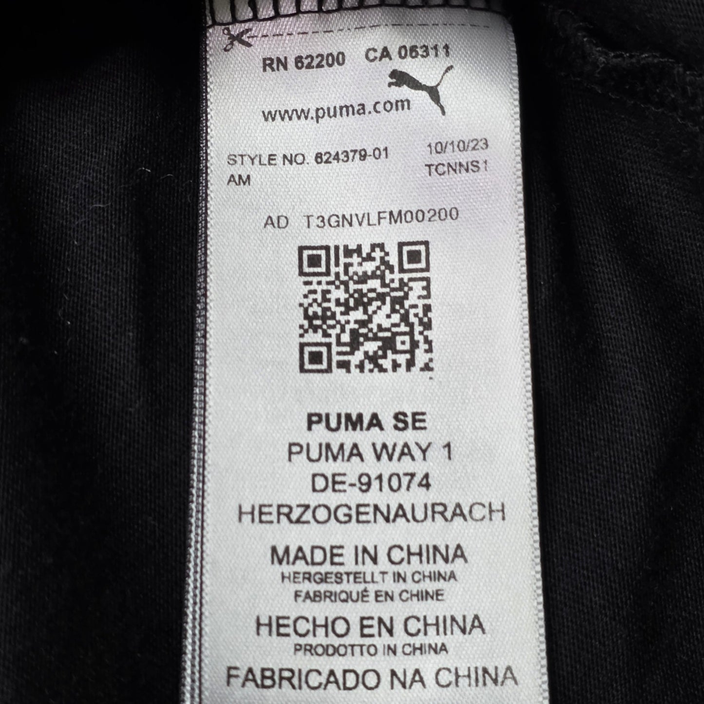 Puma Regular Fit Cotton Tee Men’s Large Black