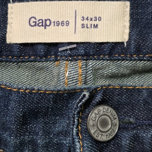 GAP 1969 Slim Fit Jeans Men’s 34x30 Blue Stretch Destructed Denim