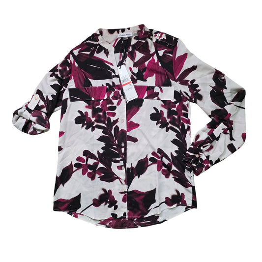 Calvin Klein Smock Yoke Chiffon Button-Front Tie Blouse Women’s XS