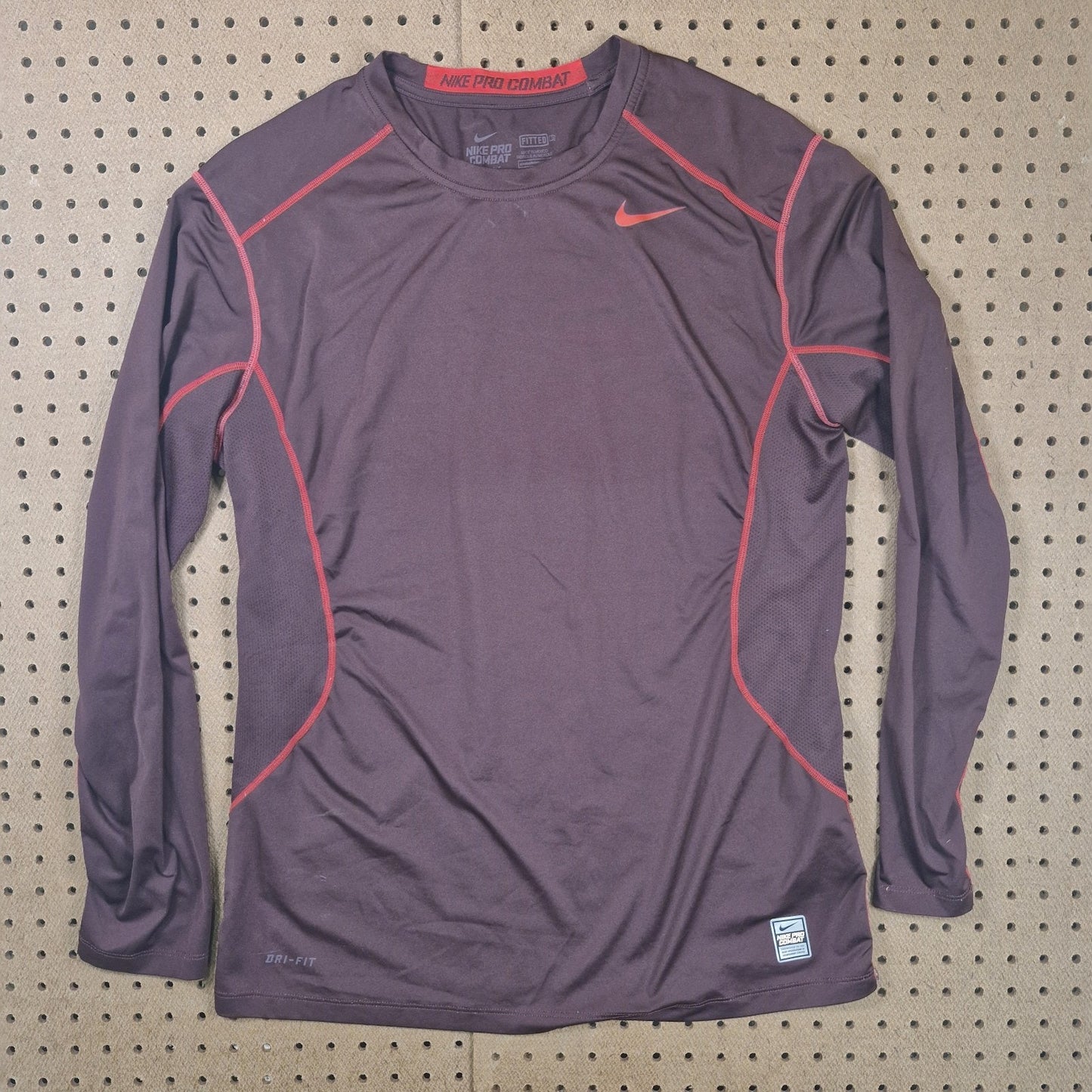 Nike Pro Combat Shirt Mens Large Maroon Dri Fit Fitted Lightweight Long sleeve