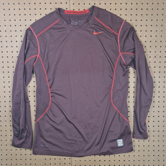 Nike Pro Combat Shirt Mens Large Maroon Dri Fit Fitted Lightweight Long sleeve
