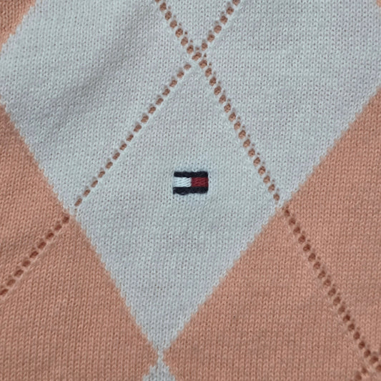 Tommy Hilfiger V-Neck Sweater Women’s M Pink Argyle Knit