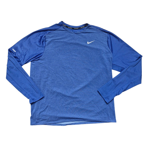 Nike Dri-FIT Long Sleeve Running Shirt Blue XL Thumbholes Reflective CU6071-430