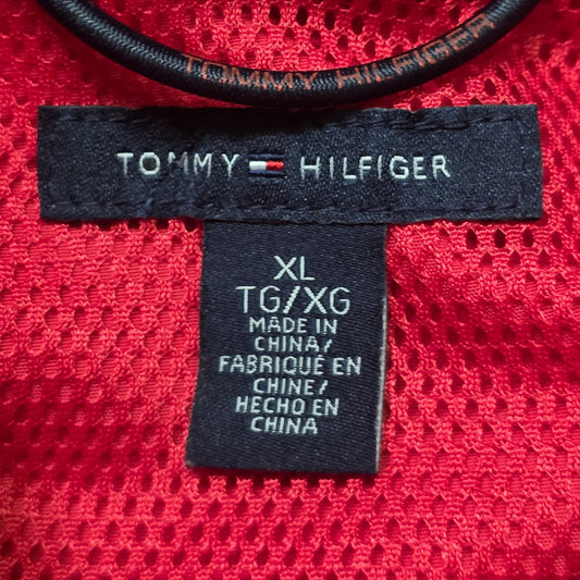 Tommy Hilfiger Women Rain Wind Gym Jacket Red Zip Pockets Hood XL