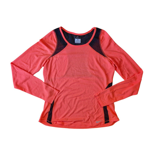 Nike Women’s Dri‑Fit Orange Black Mesh Long Sleeve Top Size Small Moisture‑Wicking Athletic Tee