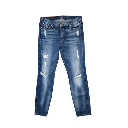 7 For All Mankind The Ankle Skinny Jeans Women’s 32 Distressed Denim Blue