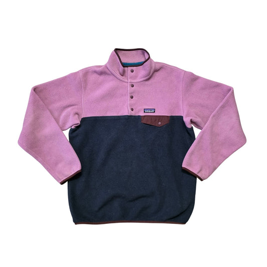 Patagonia Fleece 1/4 Button Up Girls L Navy Blue Pink Pullover