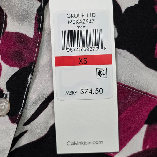 Calvin Klein Smock Yoke Chiffon Button-Front Tie Blouse Women’s XS