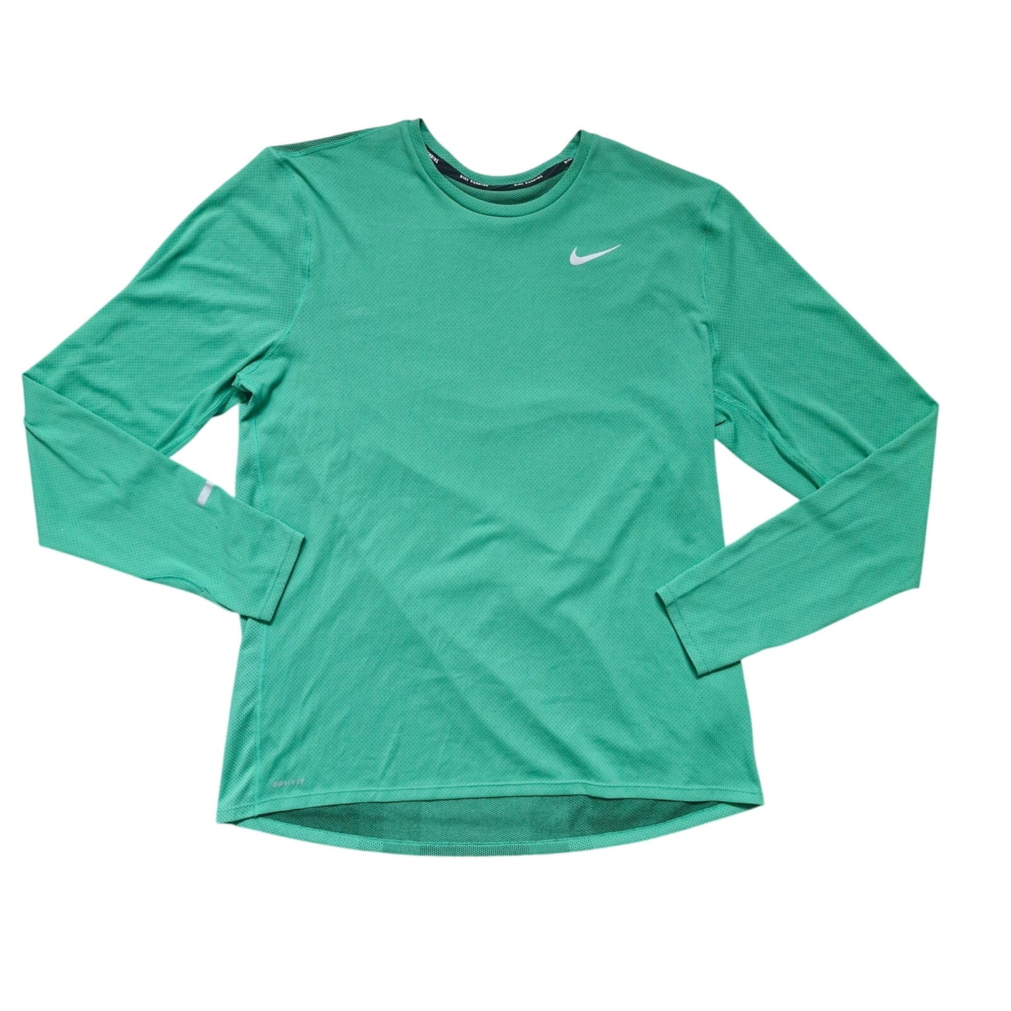 Nike Shirt Mens Large Green Dri Fit Long Sleeve Crew Neck Logo Running Active