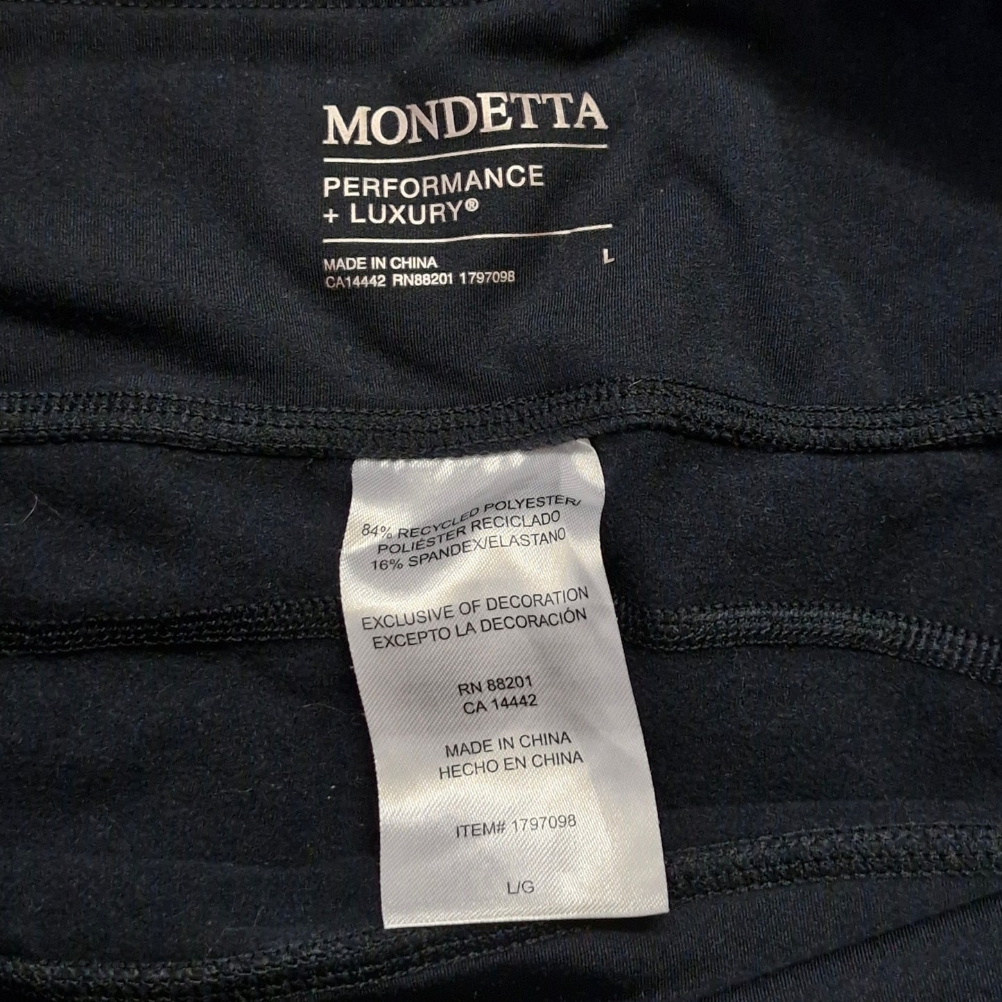 Mondetta Brushed Jacquard Leggings Women’s Size L Black with Side Zip Pockets