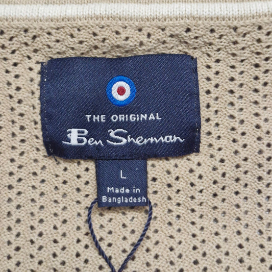 Ben Sherman Short Sleeve Signature Knitted Polo Men’s Large Sand Organic Cotton Knit Casual