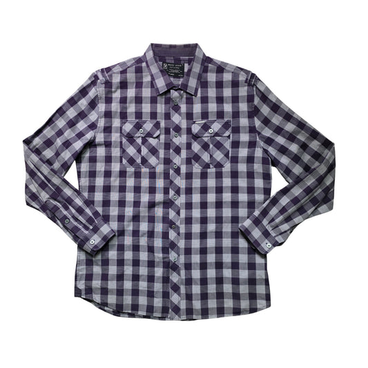 Marc Ecko Check Shirt Men’s L Purple Cotton Long Sleeve Casual