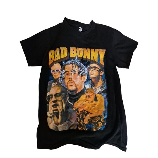 Bad Bunny Collage Tee Fan Black Graphic Shirt Size Small