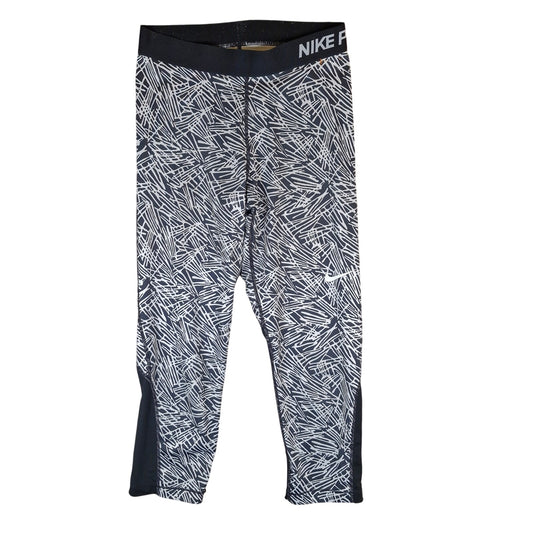 Nike Pro Dri-Fit Palm Print Capri Leggings Womens MEDIUM Black White Compression
