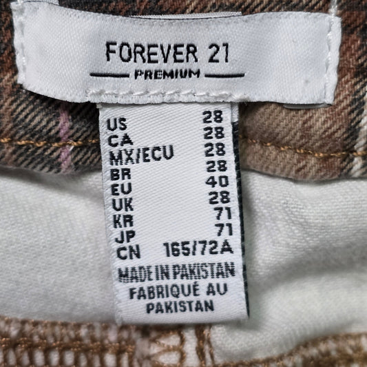 Forever 21 Plaid Bell Bottom Jeans Women’s 28 Brown Pink White High Waist