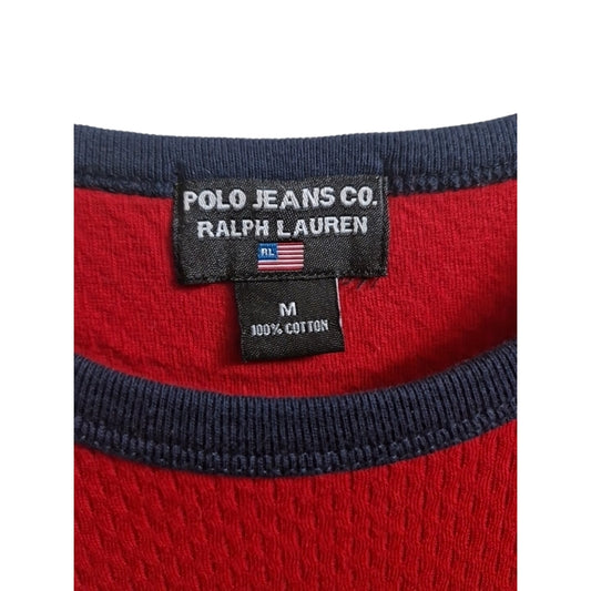 Polo Jeans Co. Ralph Lauren Red T-Shirt Men's M 100% Cotton Navy Trim