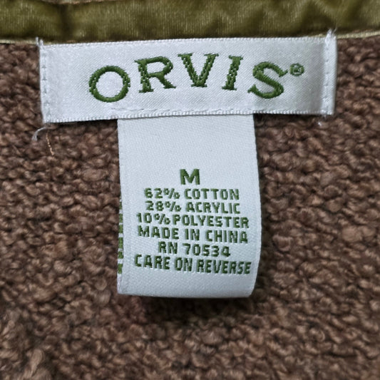 Orvis Women’s Sweater M Brown Knit V Neck Henley Pullover Casual