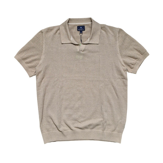 Ben Sherman Short Sleeve Signature Knitted Polo Men’s Large Sand Organic Cotton Knit Casual