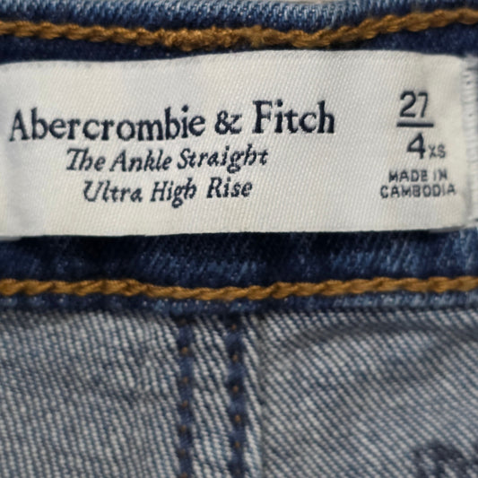 Abercrombie & Fitch Ultra High Rise Ankle Straight Jeans Women XS 27/4 Blue