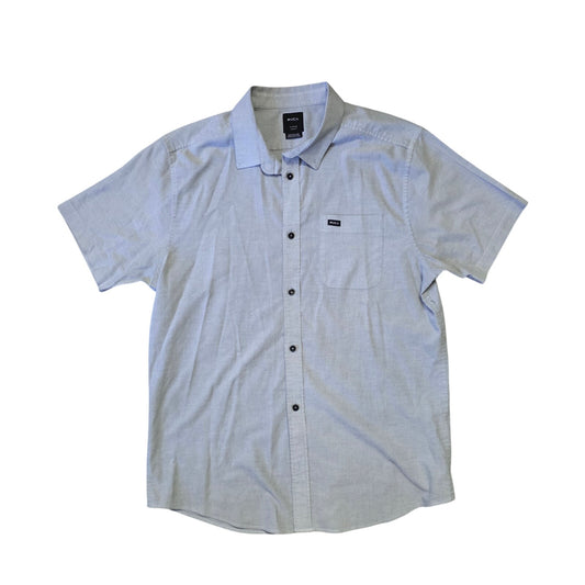 RVCA That’ll Do Stretch Short Sleeve Shirt Men’s Large Pavement Cotton‑Blend Casual Button‑Up