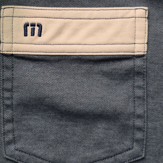 Travis Mathew Polo Shirt Men’s M Blue Gray Short Sleeve Pocket Casual Golf