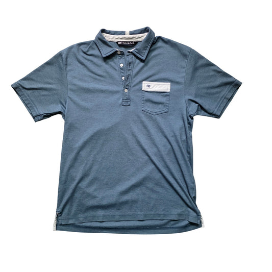 Travis Mathew Polo Shirt Men’s M Blue Gray Short Sleeve Pocket Casual Golf