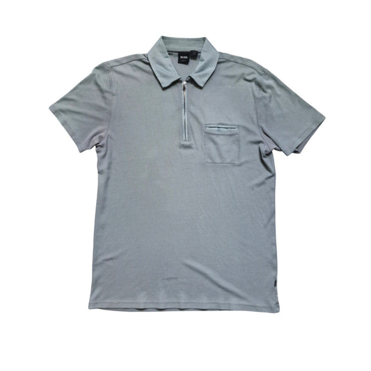 Hugo Boss Quarter-Zip Polo Shirt Men’s L Olive Slim Fit Lightweight