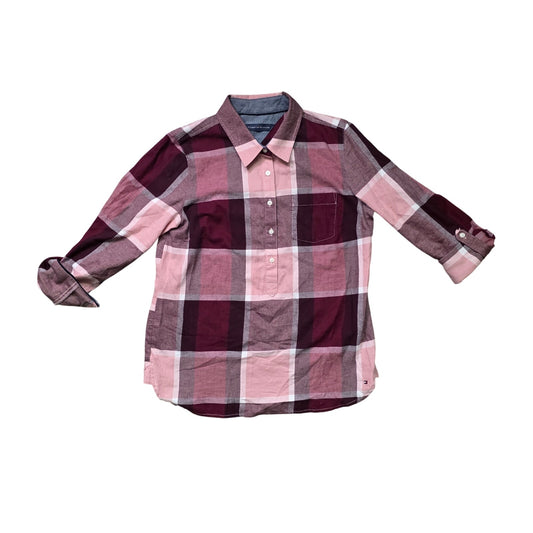 Tommy Hilfiger Women’s Pink Check Long Sleeve Button-Up Shirt Size S