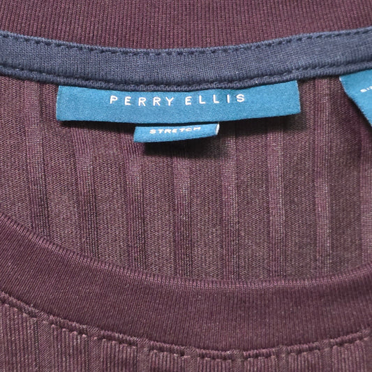 Perry Ellis Rib Knit Crew Neck Tee Men’s S Maroon